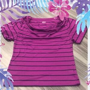 Converse One Star Purple & Black Striped Scoop Neck Top Size Small